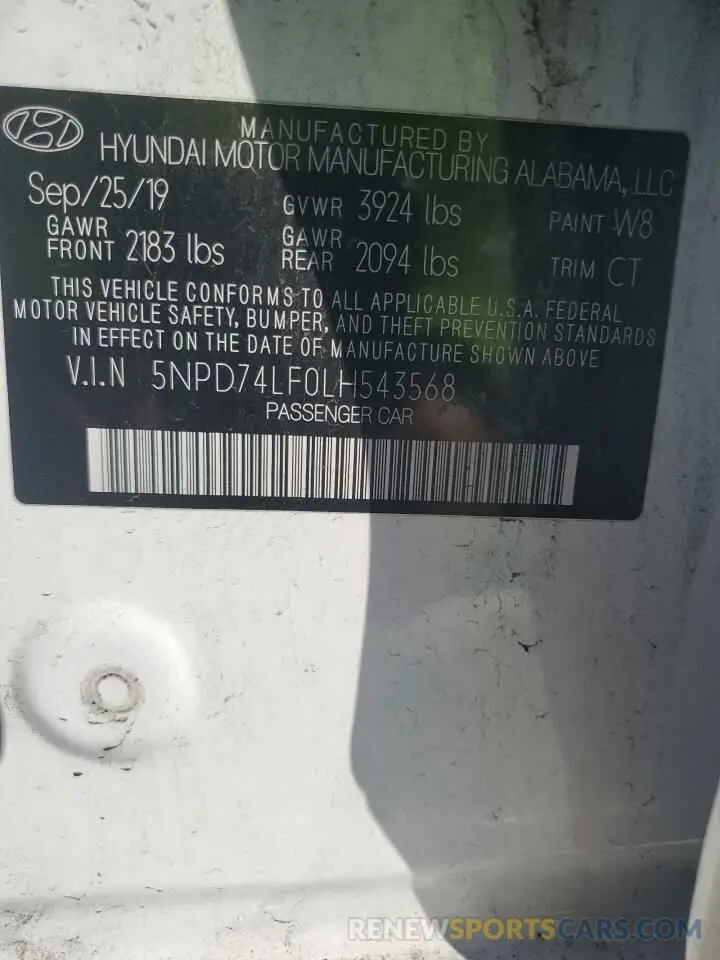 12 Фотография поврежденного автомобиля 5NPD74LF0LH543568 HYUNDAI ELANTRA 2020