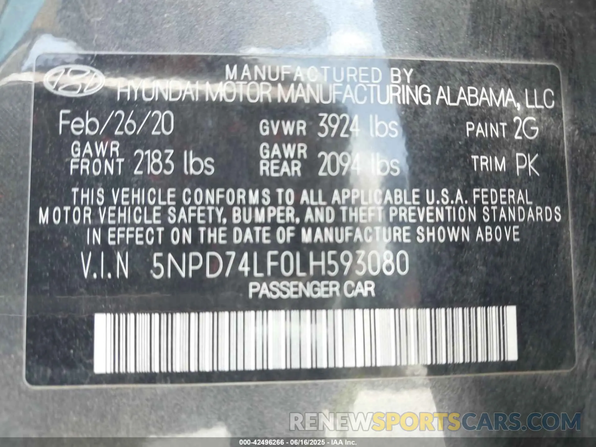 9 Photograph of a damaged car 5NPD74LF0LH593080 HYUNDAI ELANTRA 2020