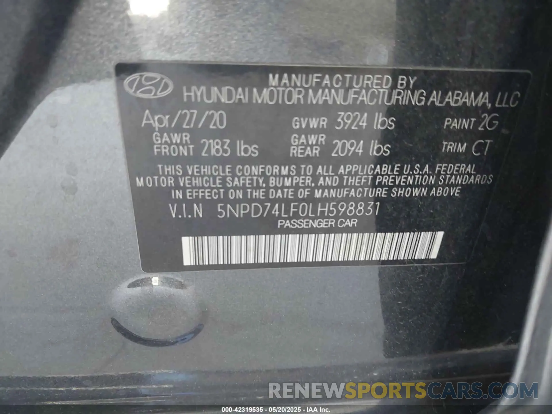 9 Photograph of a damaged car 5NPD74LF0LH598831 HYUNDAI ELANTRA 2020