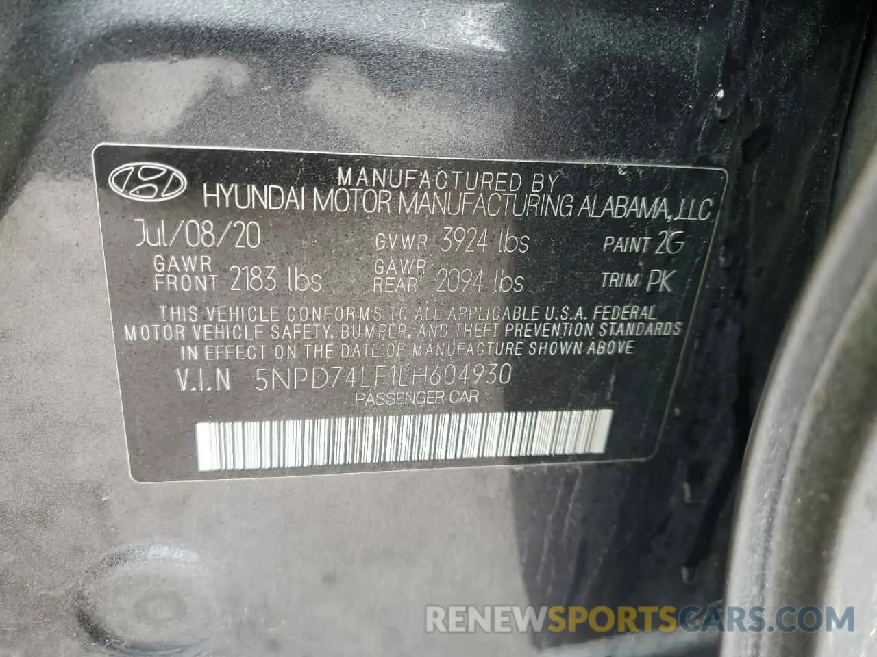 12 Photograph of a damaged car 5NPD74LF1LH604930 HYUNDAI ELANTRA 2020