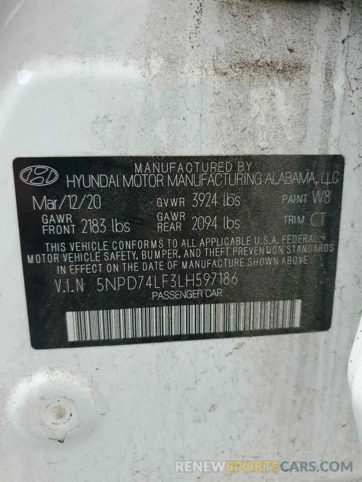 13 Photograph of a damaged car 5NPD74LF3LH597186 HYUNDAI ELANTRA 2020
