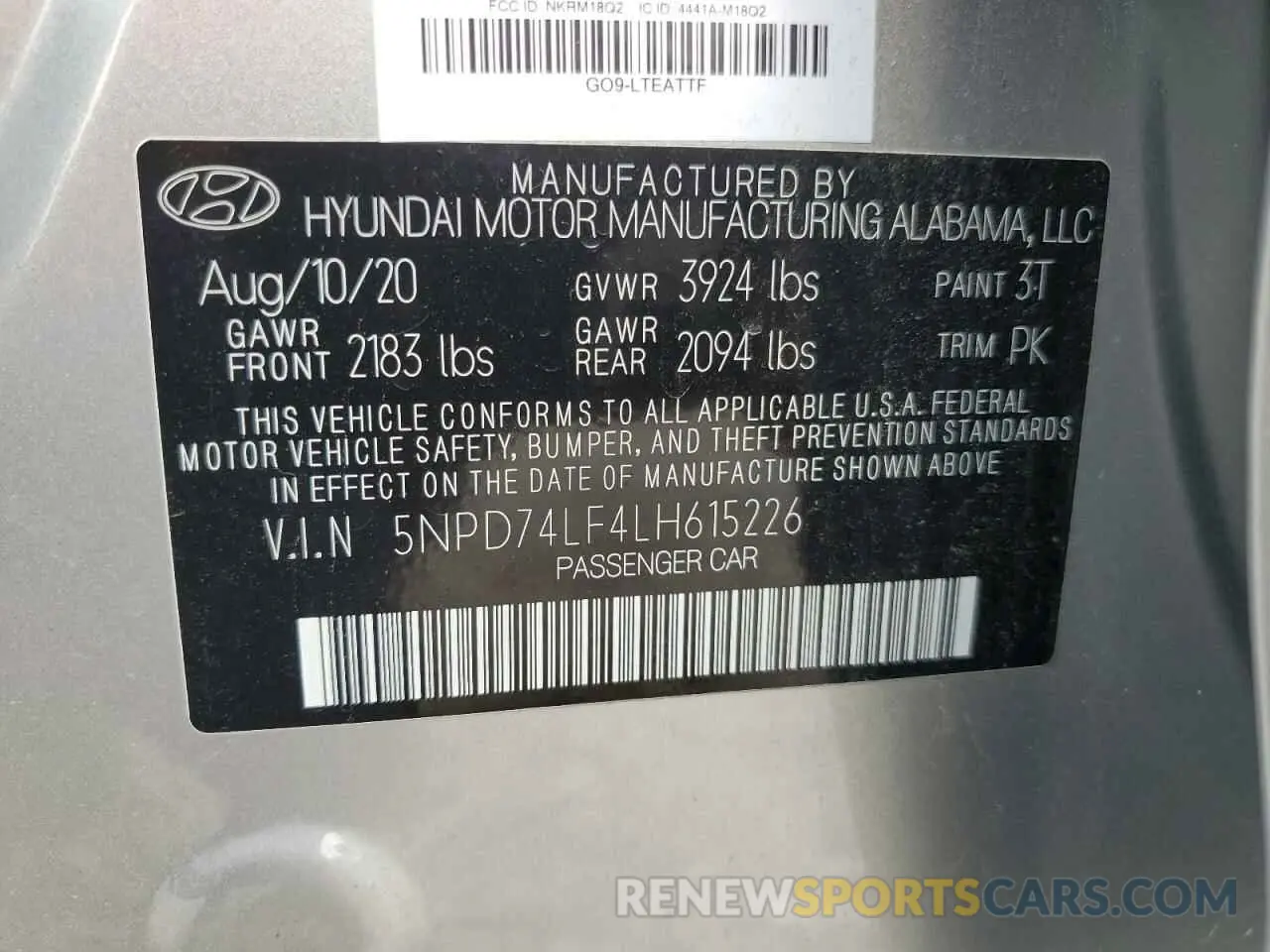 13 Photograph of a damaged car 5NPD74LF4LH615226 HYUNDAI ELANTRA 2020