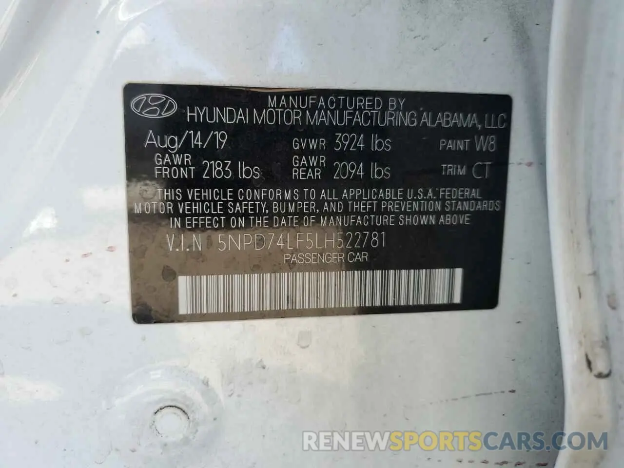 13 Photograph of a damaged car 5NPD74LF5LH522781 HYUNDAI ELANTRA 2020