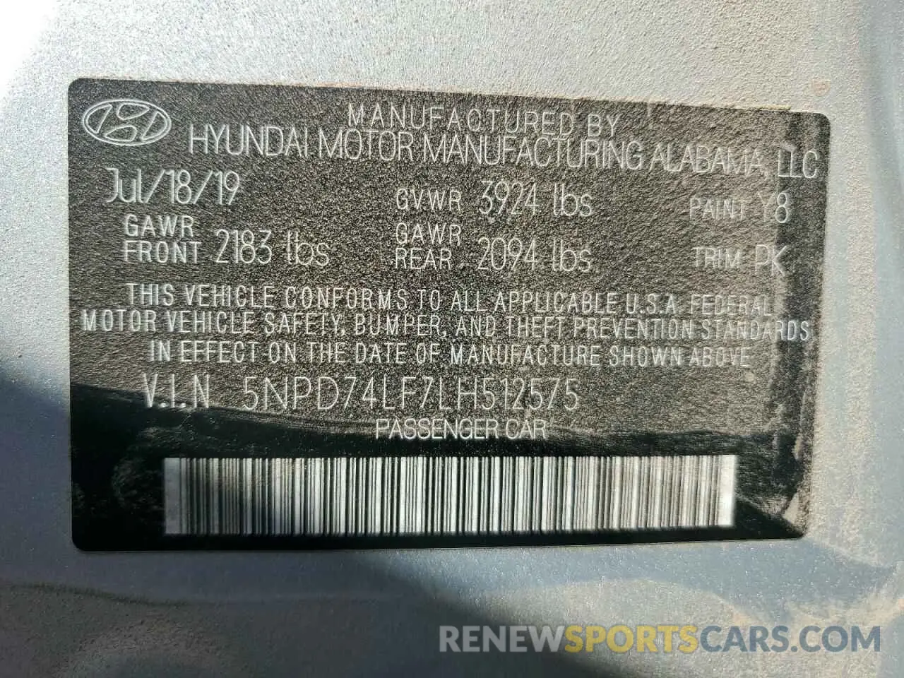 12 Photograph of a damaged car 5NPD74LF7LH512575 HYUNDAI ELANTRA 2020