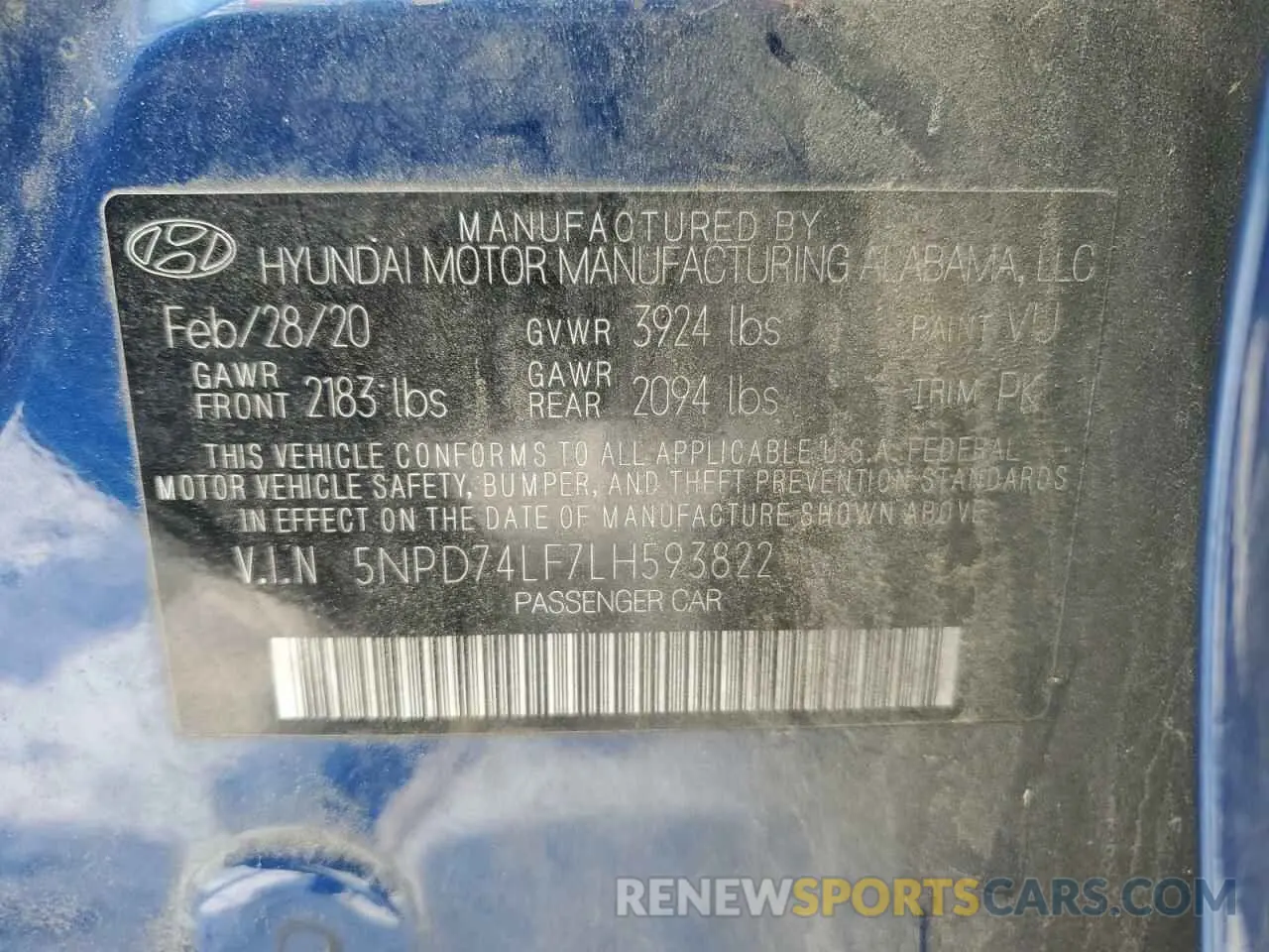 12 Photograph of a damaged car 5NPD74LF7LH593822 HYUNDAI ELANTRA 2020
