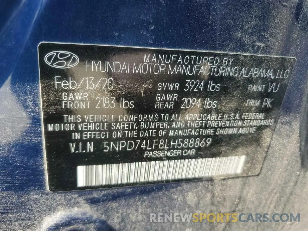 12 Photograph of a damaged car 5NPD74LF8LH588869 HYUNDAI ELANTRA 2020