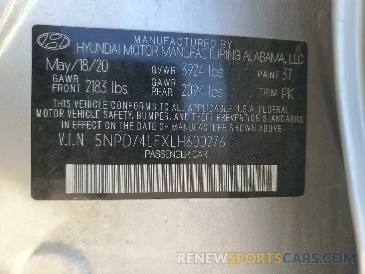 12 Фотография поврежденного автомобиля 5NPD74LFXLH600276 HYUNDAI ELANTRA 2020