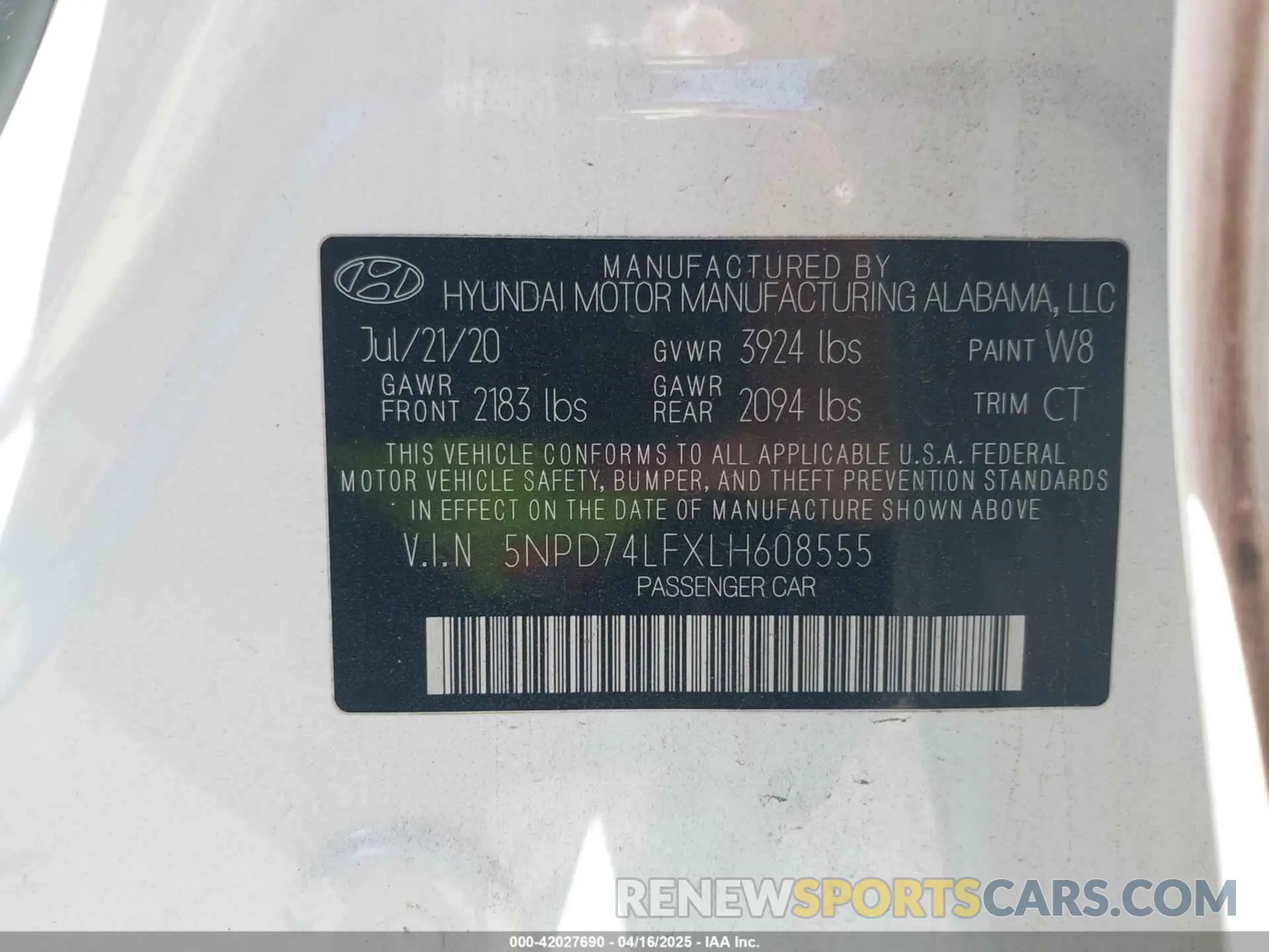 9 Photograph of a damaged car 5NPD74LFXLH608555 HYUNDAI ELANTRA 2020