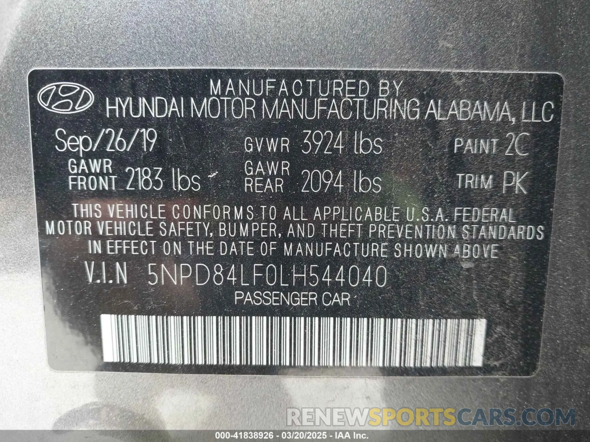 9 Photograph of a damaged car 5NPD84LF0LH544040 HYUNDAI ELANTRA 2020
