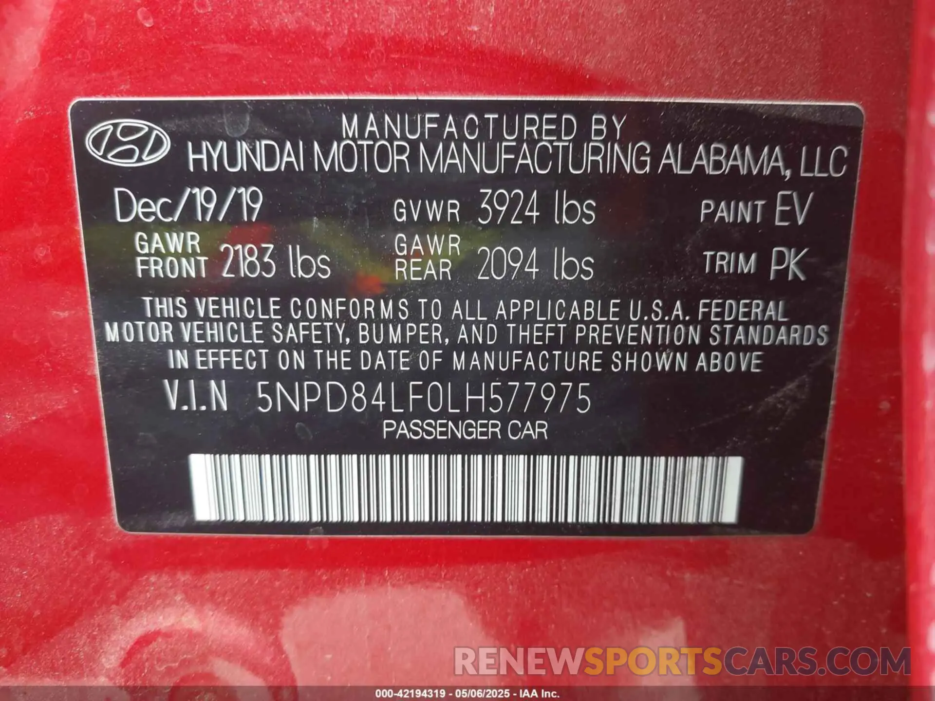 9 Photograph of a damaged car 5NPD84LF0LH577975 HYUNDAI ELANTRA 2020