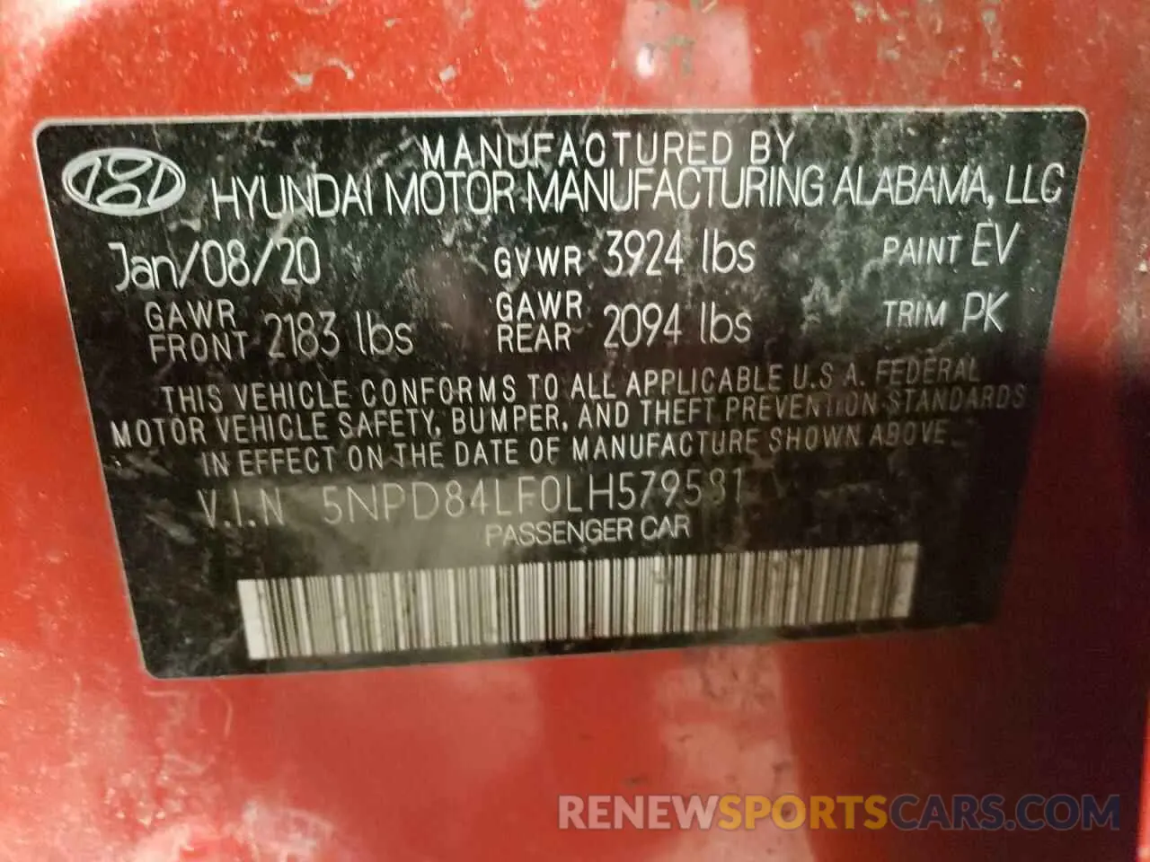 12 Photograph of a damaged car 5NPD84LF0LH579581 HYUNDAI ELANTRA 2020