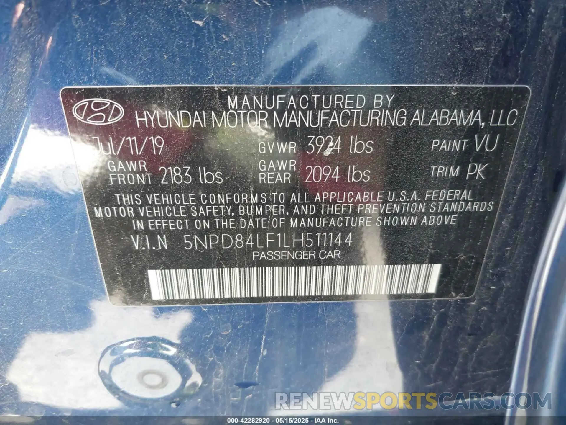 9 Фотография поврежденного автомобиля 5NPD84LF1LH511144 HYUNDAI ELANTRA 2020