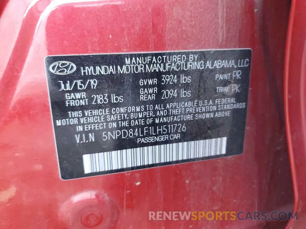 14 Photograph of a damaged car 5NPD84LF1LH511726 HYUNDAI ELANTRA 2020