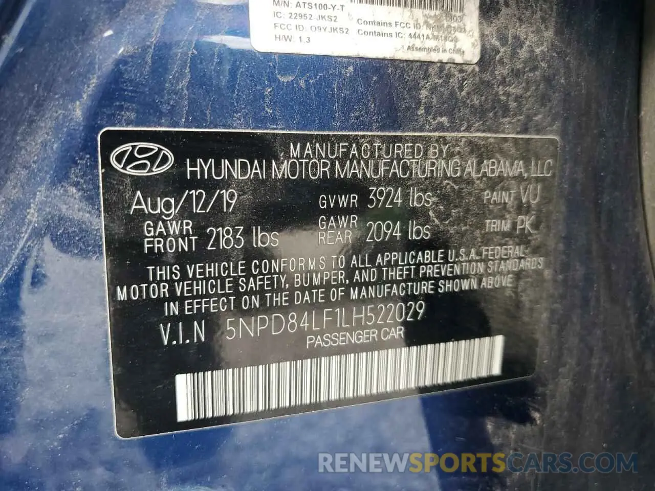 14 Photograph of a damaged car 5NPD84LF1LH522029 HYUNDAI ELANTRA 2020