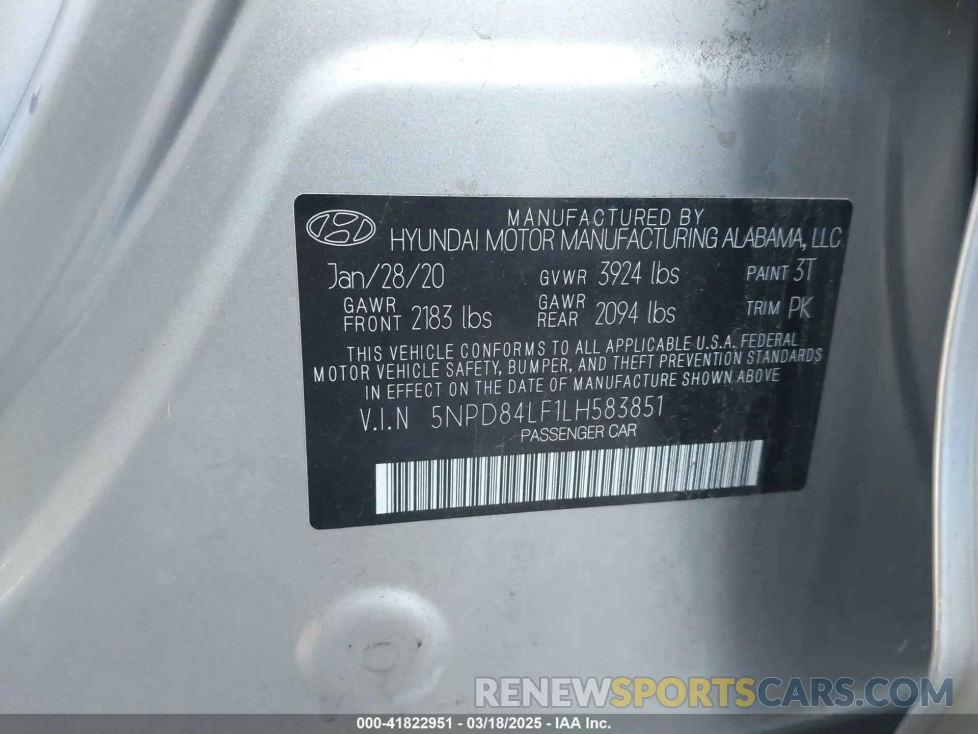 9 Photograph of a damaged car 5NPD84LF1LH583851 HYUNDAI ELANTRA 2020