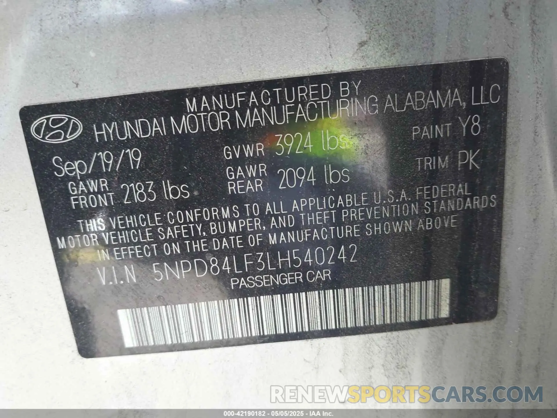 9 Photograph of a damaged car 5NPD84LF3LH540242 HYUNDAI ELANTRA 2020