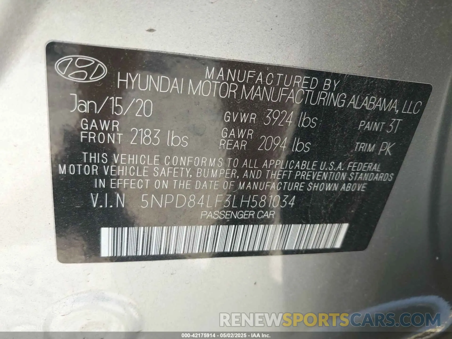 9 Фотография поврежденного автомобиля 5NPD84LF3LH581034 HYUNDAI ELANTRA 2020