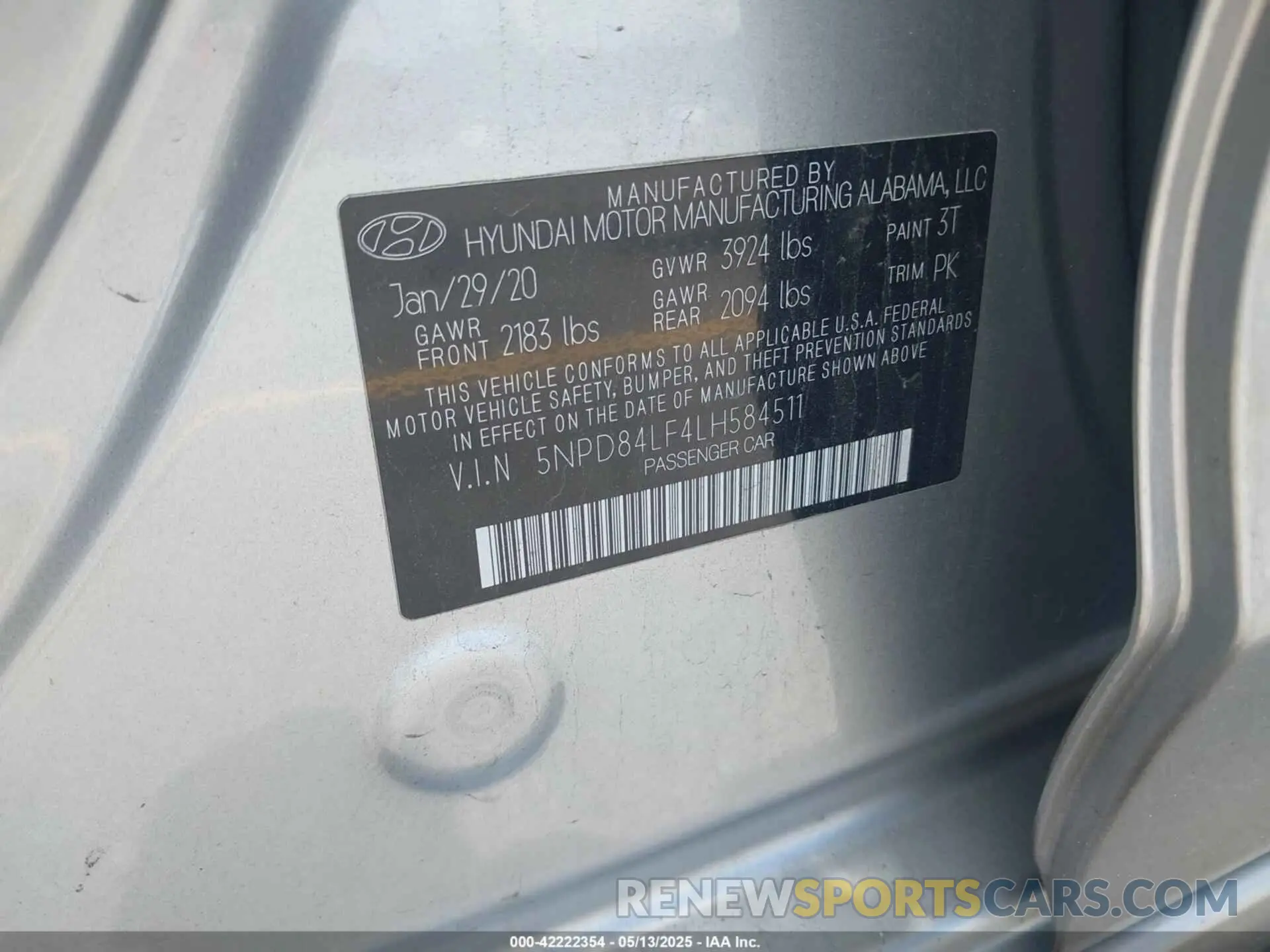 9 Photograph of a damaged car 5NPD84LF4LH584511 HYUNDAI ELANTRA 2020