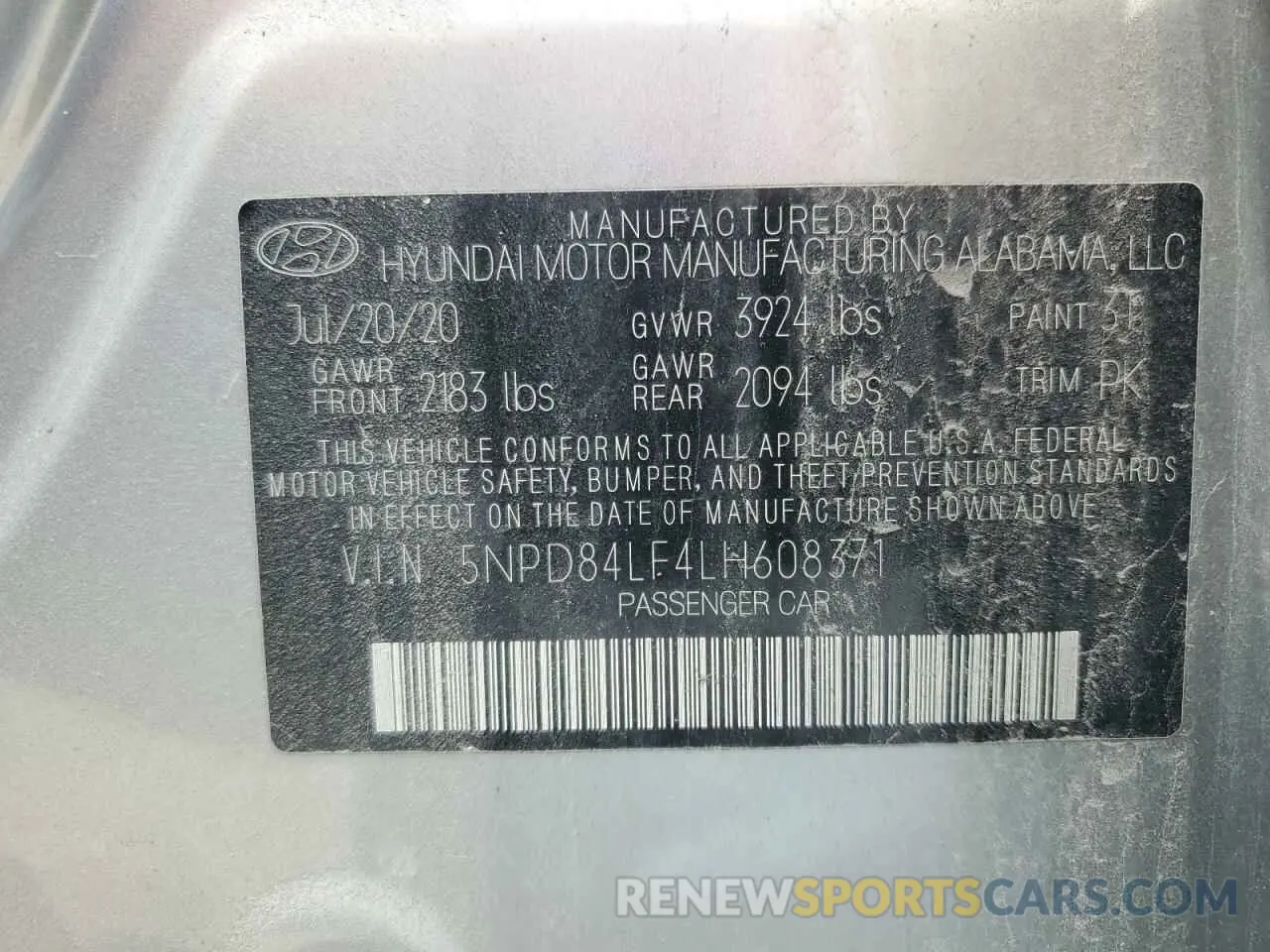 13 Photograph of a damaged car 5NPD84LF4LH608371 HYUNDAI ELANTRA 2020
