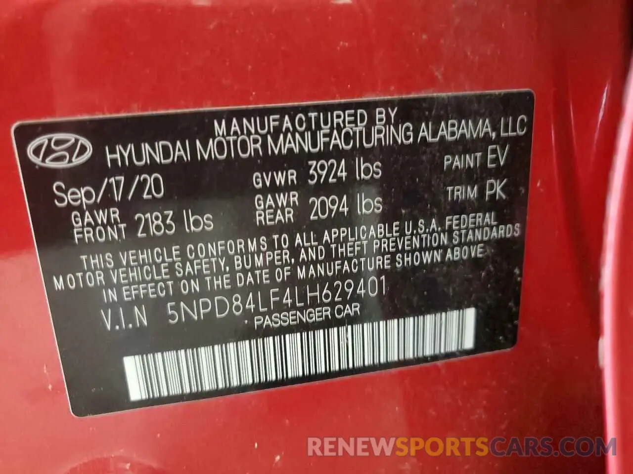 12 Photograph of a damaged car 5NPD84LF4LH629401 HYUNDAI ELANTRA 2020