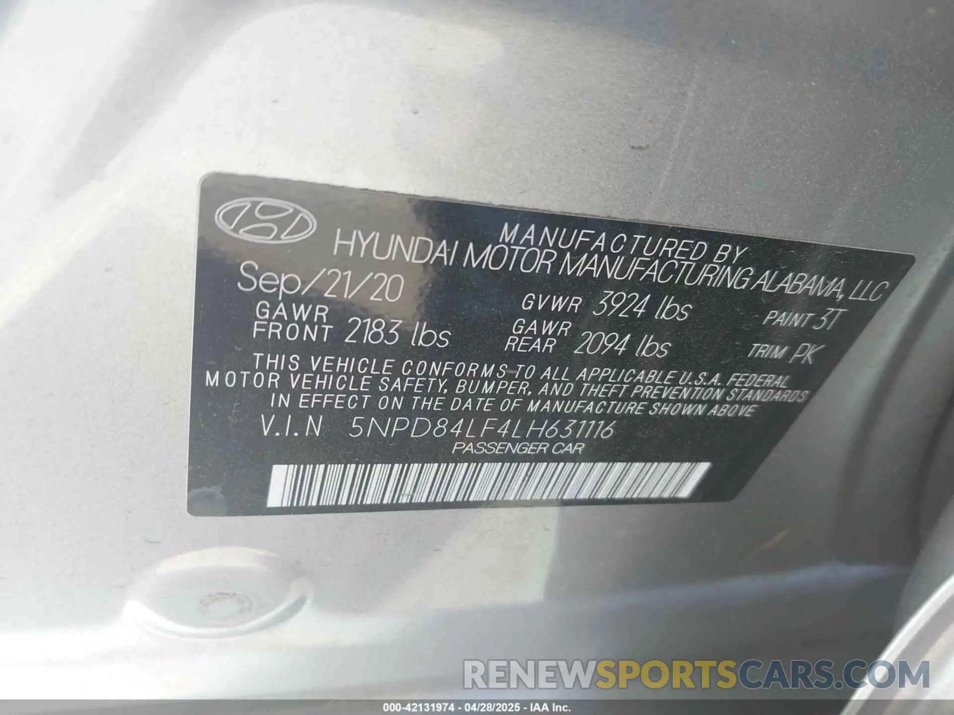 9 Photograph of a damaged car 5NPD84LF4LH631116 HYUNDAI ELANTRA 2020