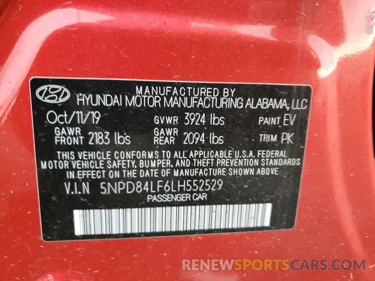 12 Photograph of a damaged car 5NPD84LF6LH552529 HYUNDAI ELANTRA 2020