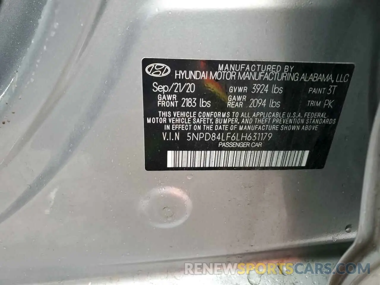 13 Photograph of a damaged car 5NPD84LF6LH631179 HYUNDAI ELANTRA 2020