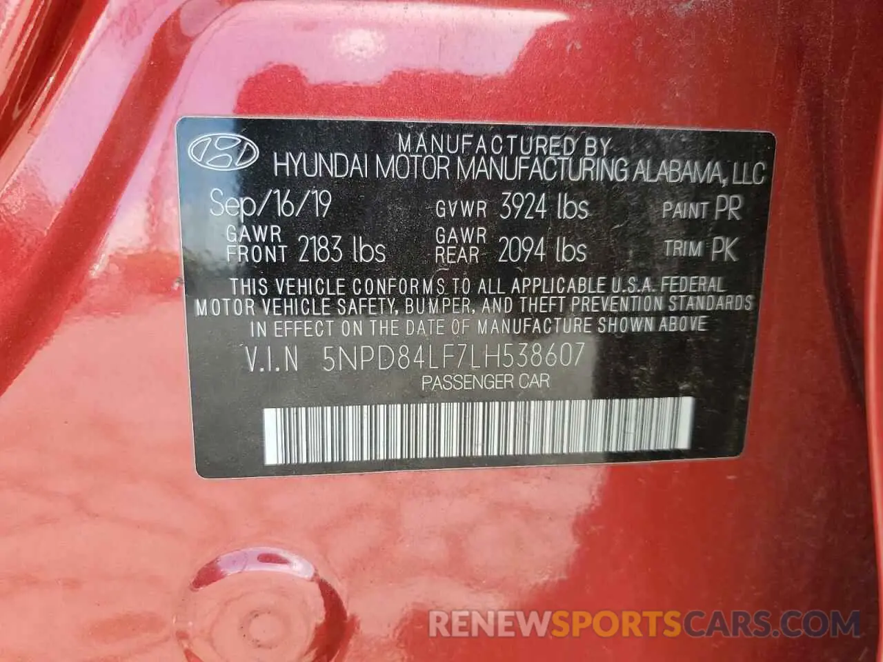 12 Photograph of a damaged car 5NPD84LF7LH538607 HYUNDAI ELANTRA 2020