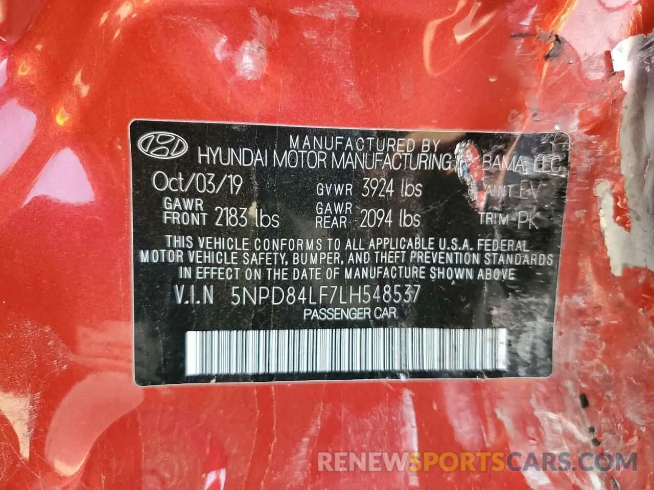 12 Photograph of a damaged car 5NPD84LF7LH548537 HYUNDAI ELANTRA 2020