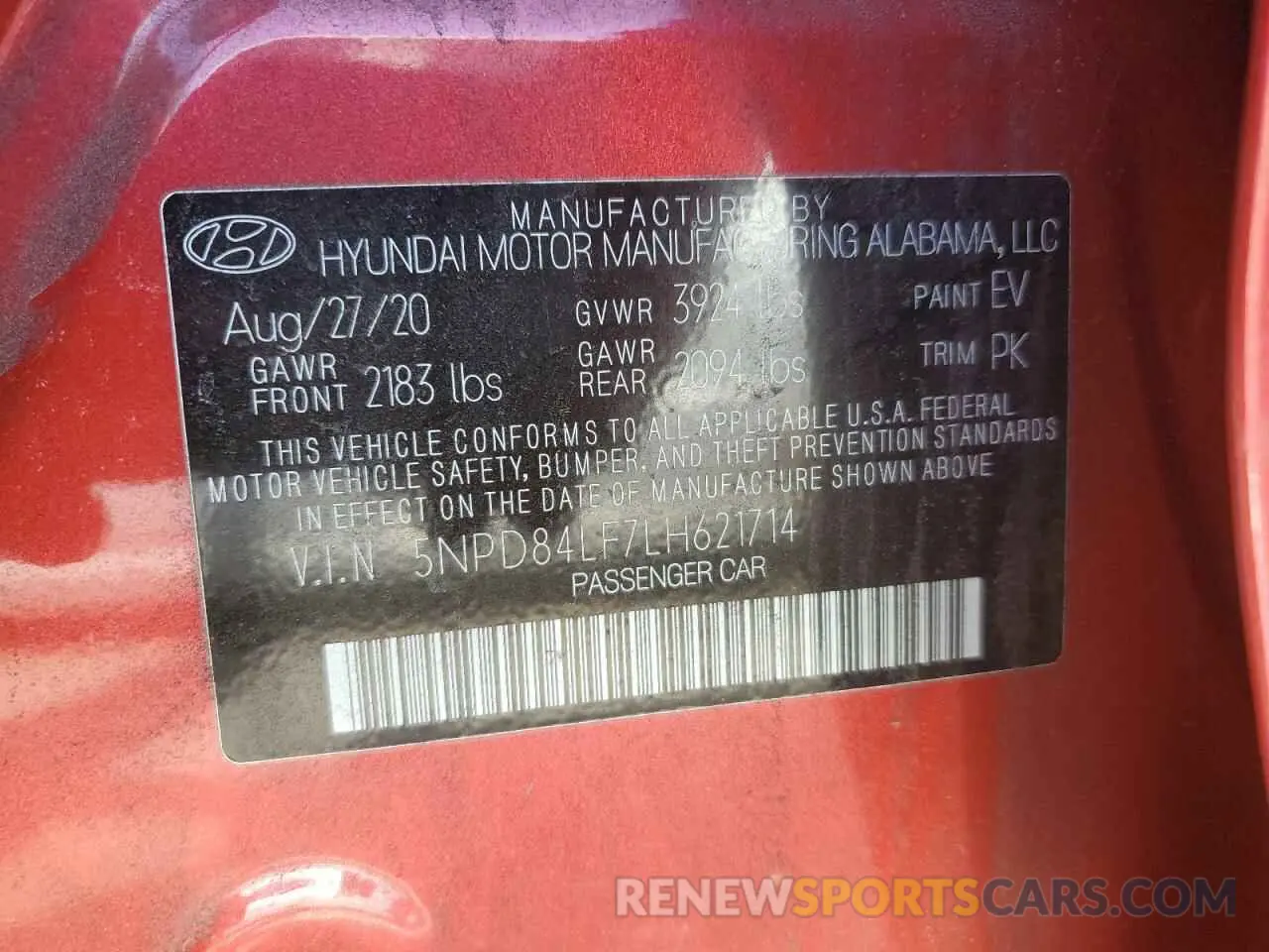 13 Photograph of a damaged car 5NPD84LF7LH621714 HYUNDAI ELANTRA 2020