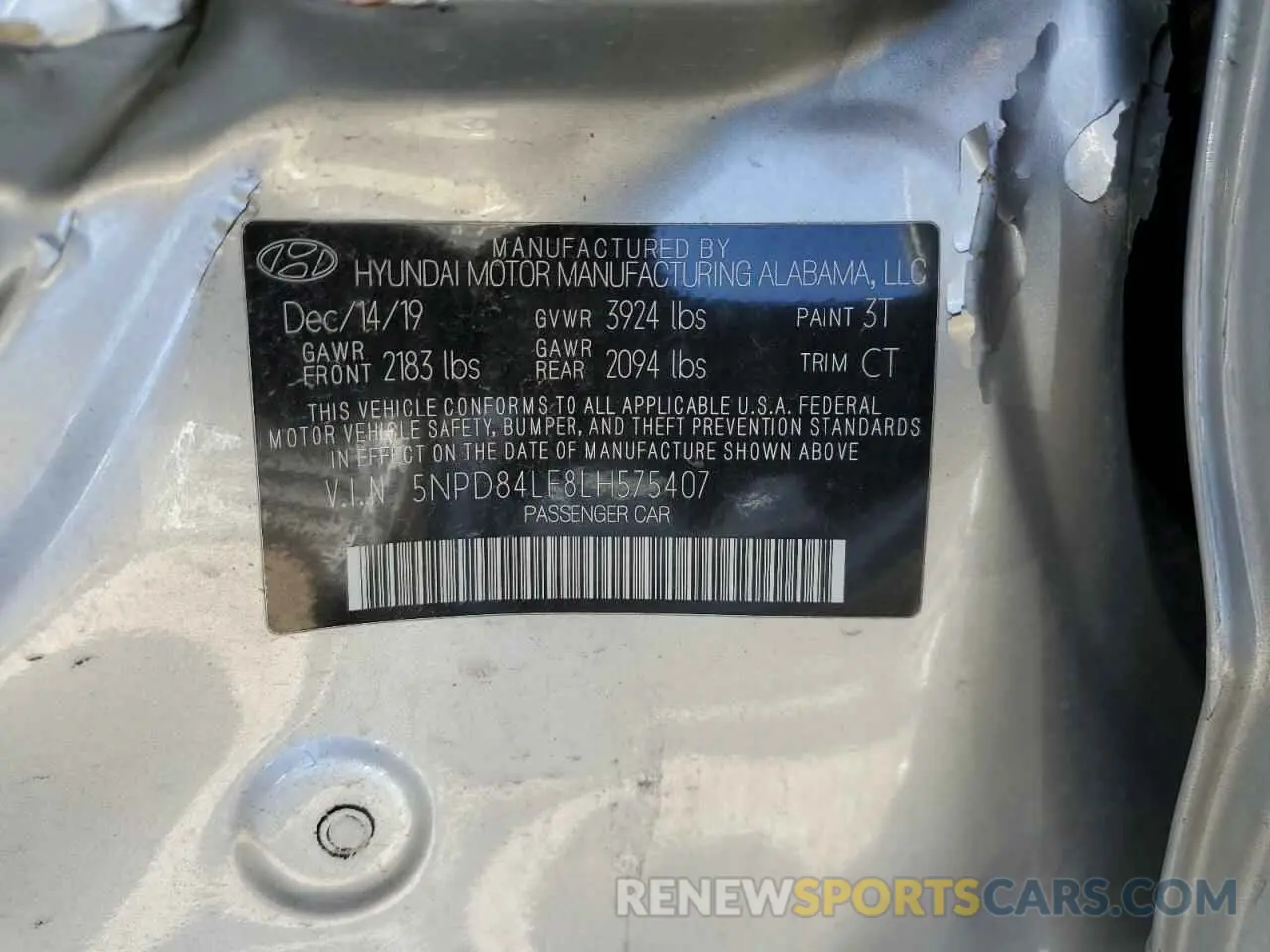 12 Photograph of a damaged car 5NPD84LF8LH575407 HYUNDAI ELANTRA 2020