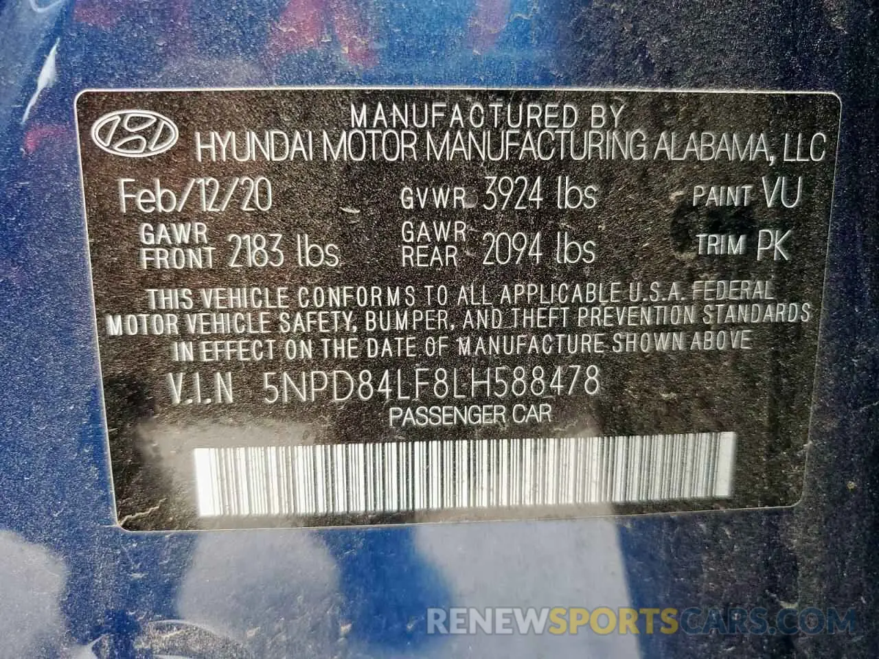 12 Фотография поврежденного автомобиля 5NPD84LF8LH588478 HYUNDAI ELANTRA 2020