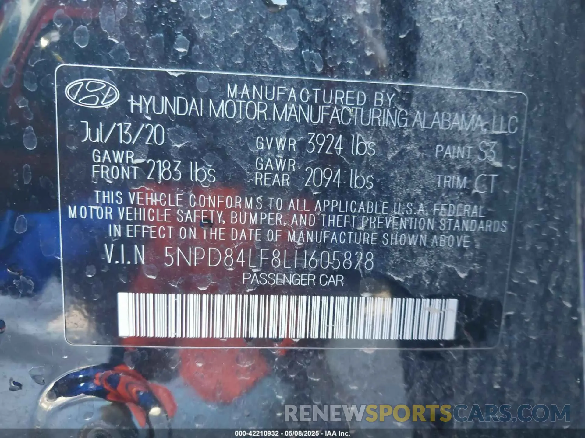 9 Photograph of a damaged car 5NPD84LF8LH605828 HYUNDAI ELANTRA 2020