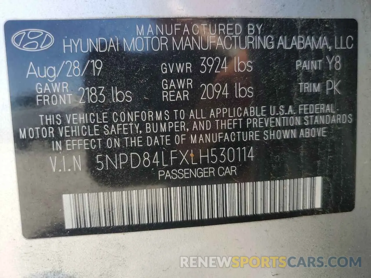 14 Photograph of a damaged car 5NPD84LFXLH530114 HYUNDAI ELANTRA 2020