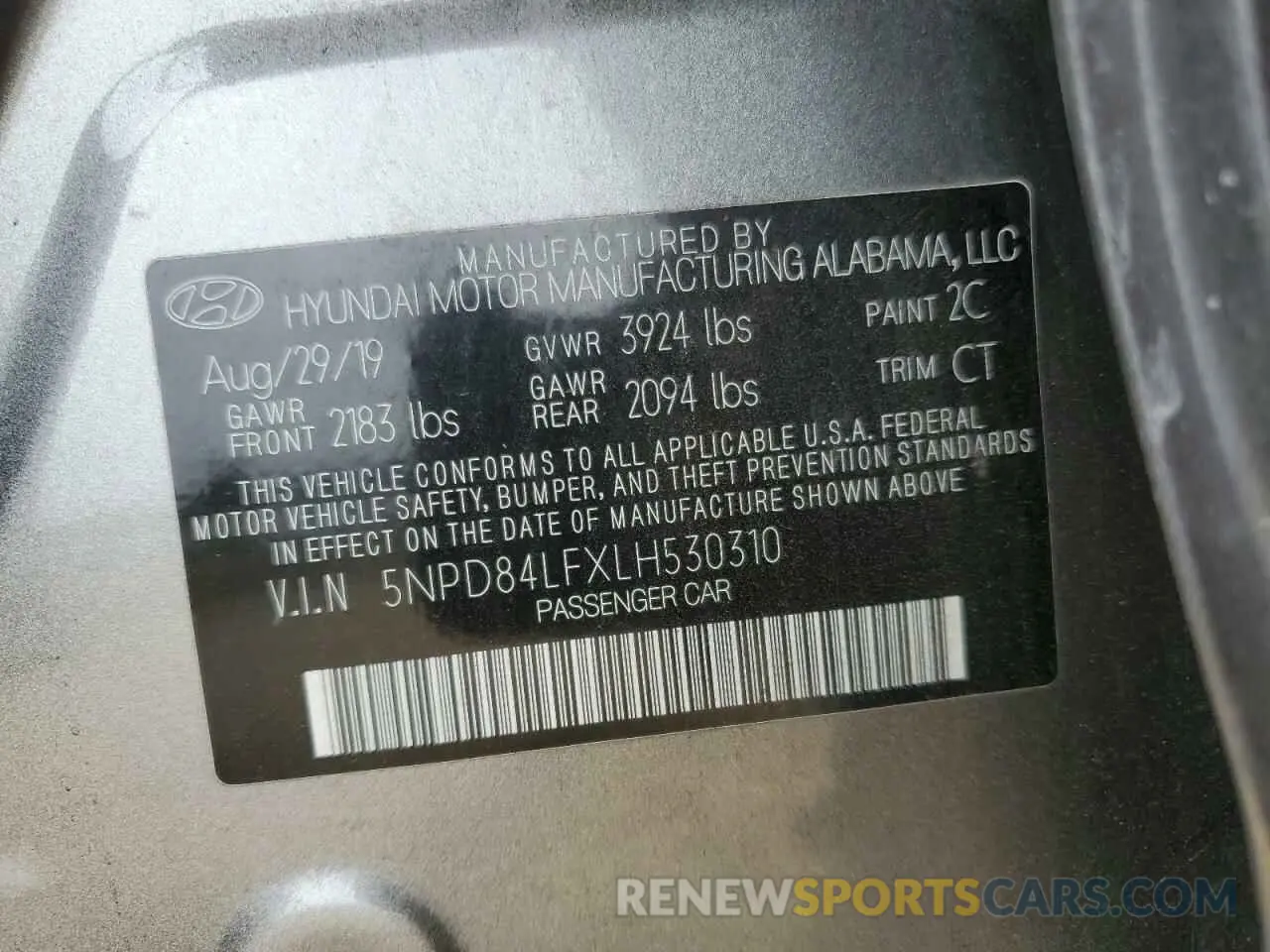 12 Photograph of a damaged car 5NPD84LFXLH530310 HYUNDAI ELANTRA 2020