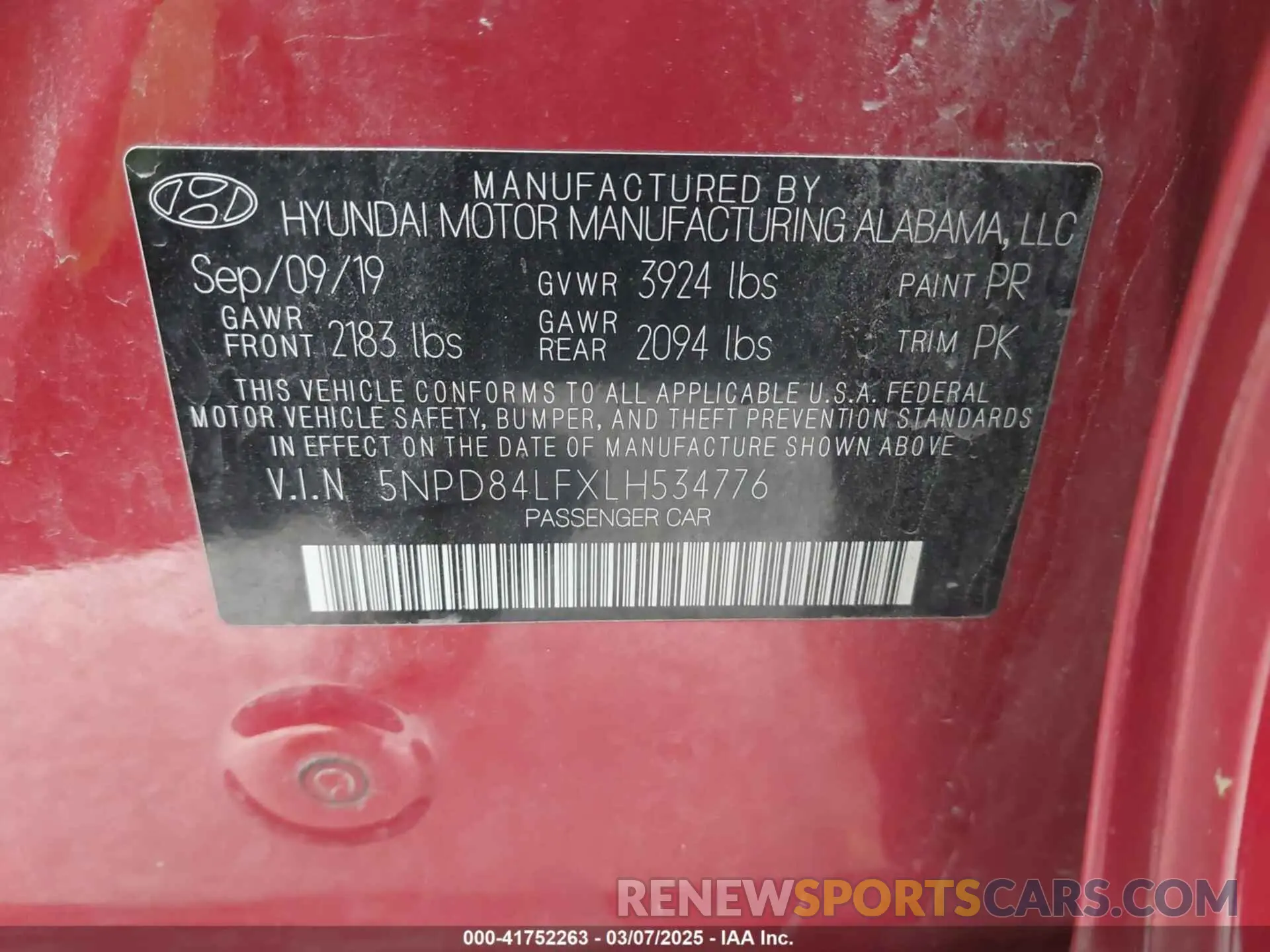 9 Фотография поврежденного автомобиля 5NPD84LFXLH534776 HYUNDAI ELANTRA 2020