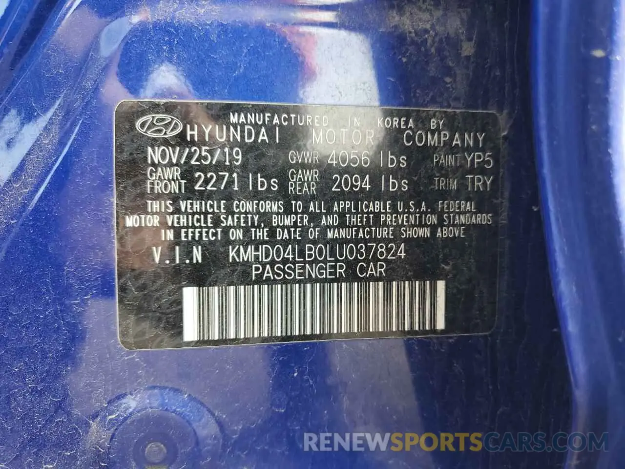 13 Photograph of a damaged car KMHD04LB0LU037824 HYUNDAI ELANTRA 2020
