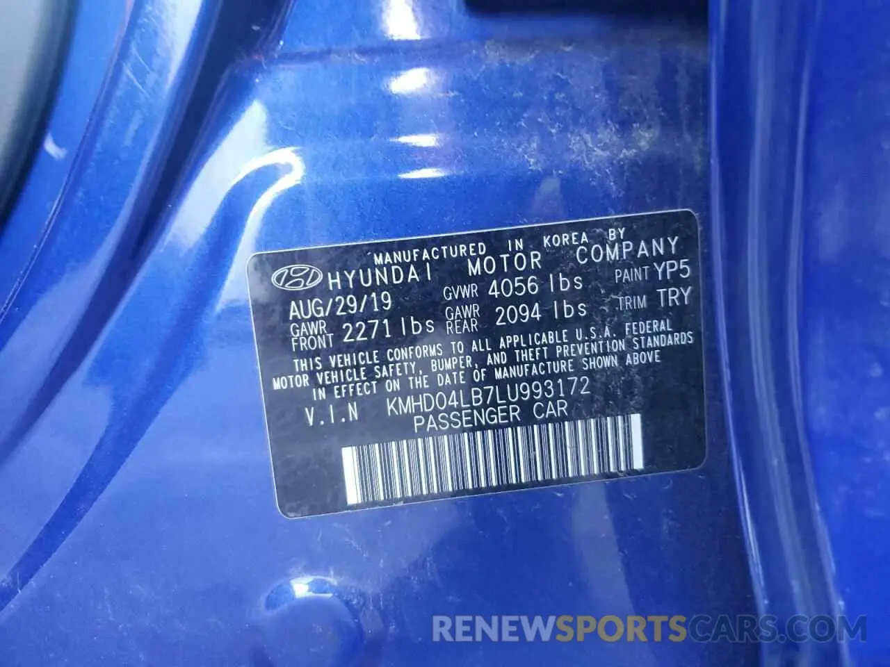 13 Photograph of a damaged car KMHD04LB7LU993172 HYUNDAI ELANTRA 2020