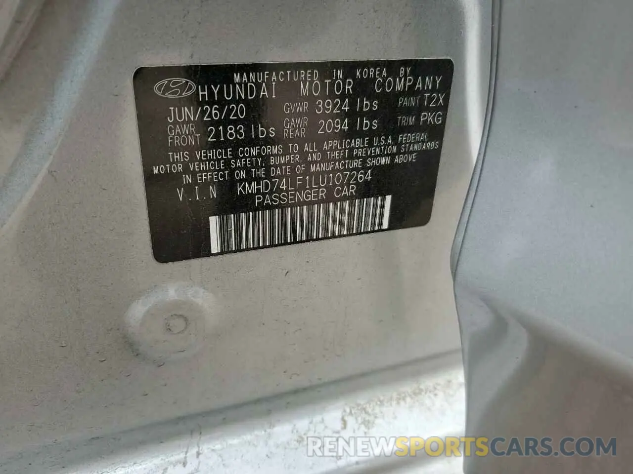15 Фотография поврежденного автомобиля KMHD74LF1LU107264 HYUNDAI ELANTRA 2020