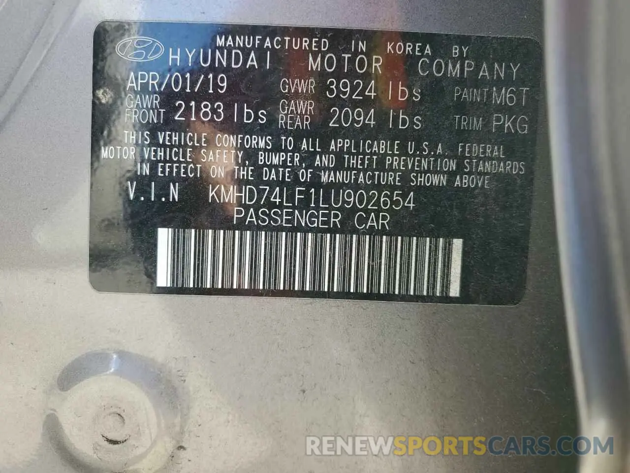 12 Photograph of a damaged car KMHD74LF1LU902654 HYUNDAI ELANTRA 2020