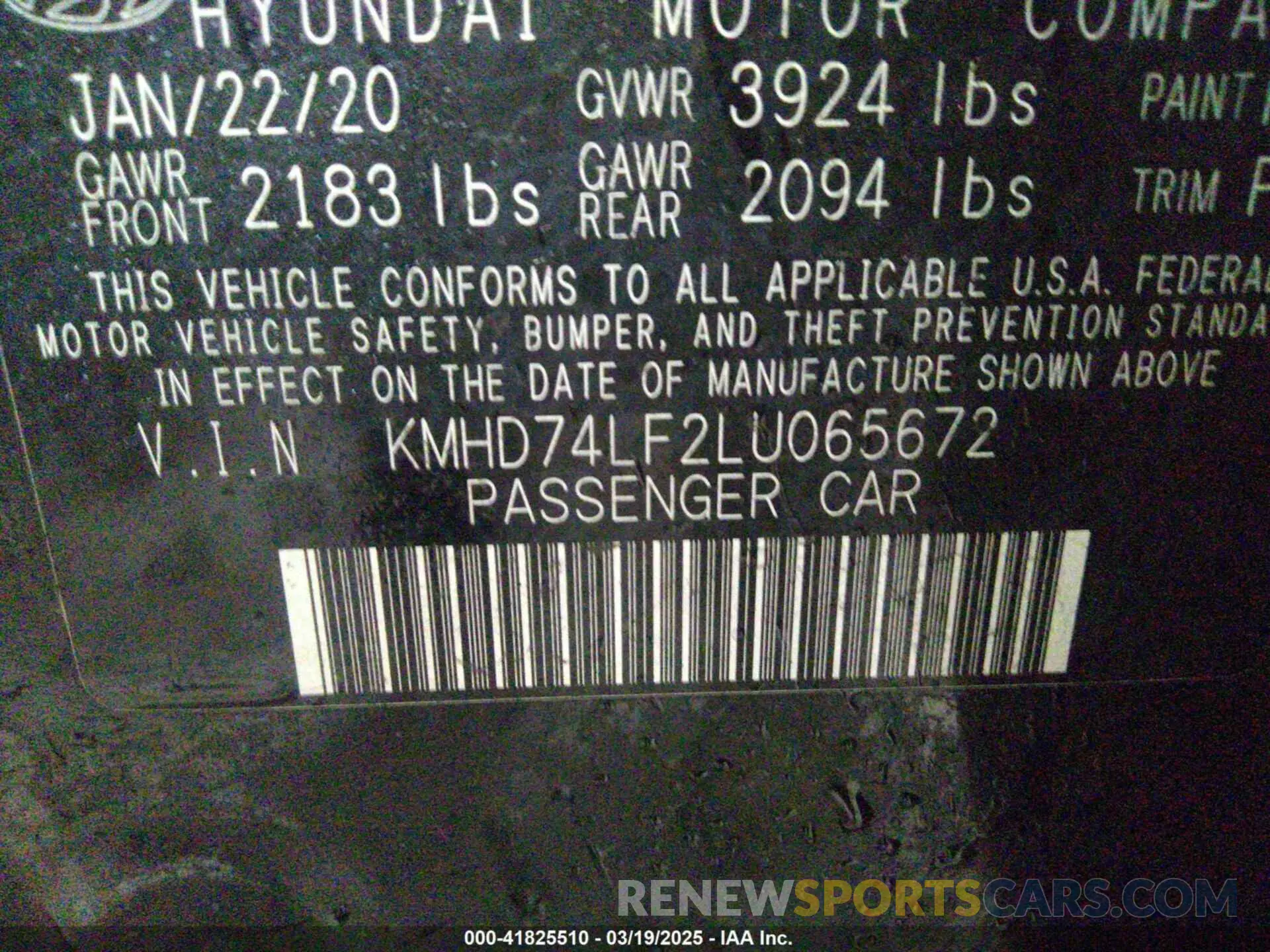 9 Photograph of a damaged car KMHD74LF2LU065672 HYUNDAI ELANTRA 2020