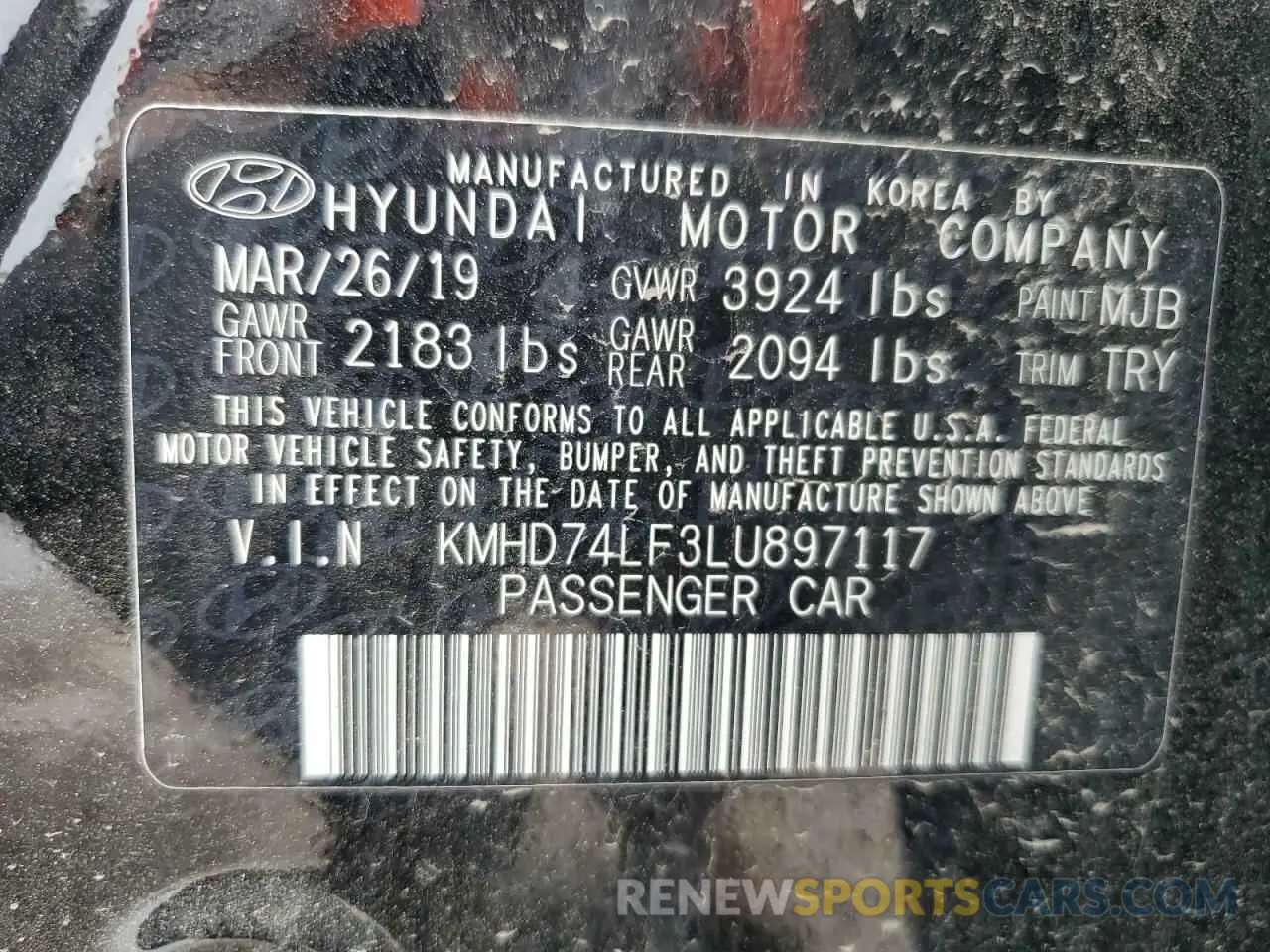 12 Фотография поврежденного автомобиля KMHD74LF3LU897117 HYUNDAI ELANTRA 2020