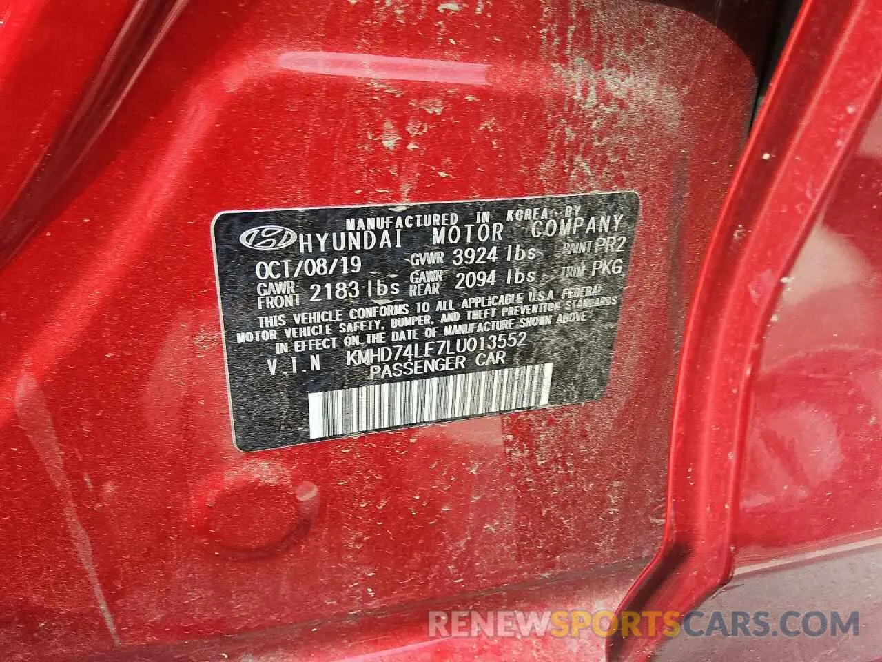 12 Photograph of a damaged car KMHD74LF7LU013552 HYUNDAI ELANTRA 2020