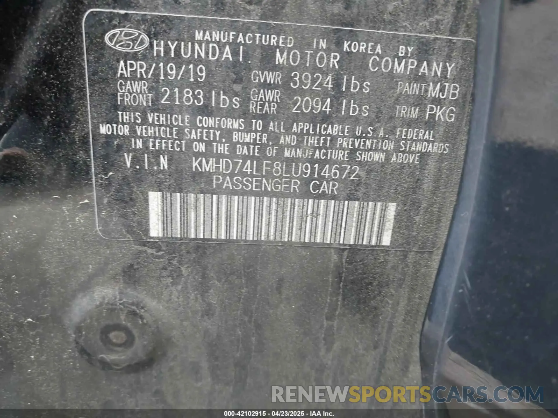 9 Photograph of a damaged car KMHD74LF8LU914672 HYUNDAI ELANTRA 2020