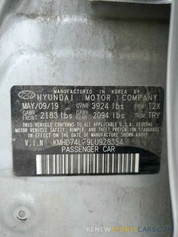 12 Photograph of a damaged car KMHD74LF9LU928354 HYUNDAI ELANTRA 2020