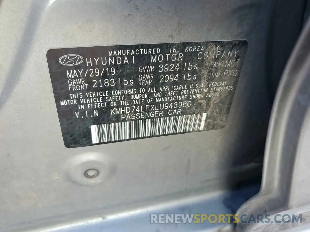 12 Photograph of a damaged car KMHD74LFXLU943980 HYUNDAI ELANTRA 2020