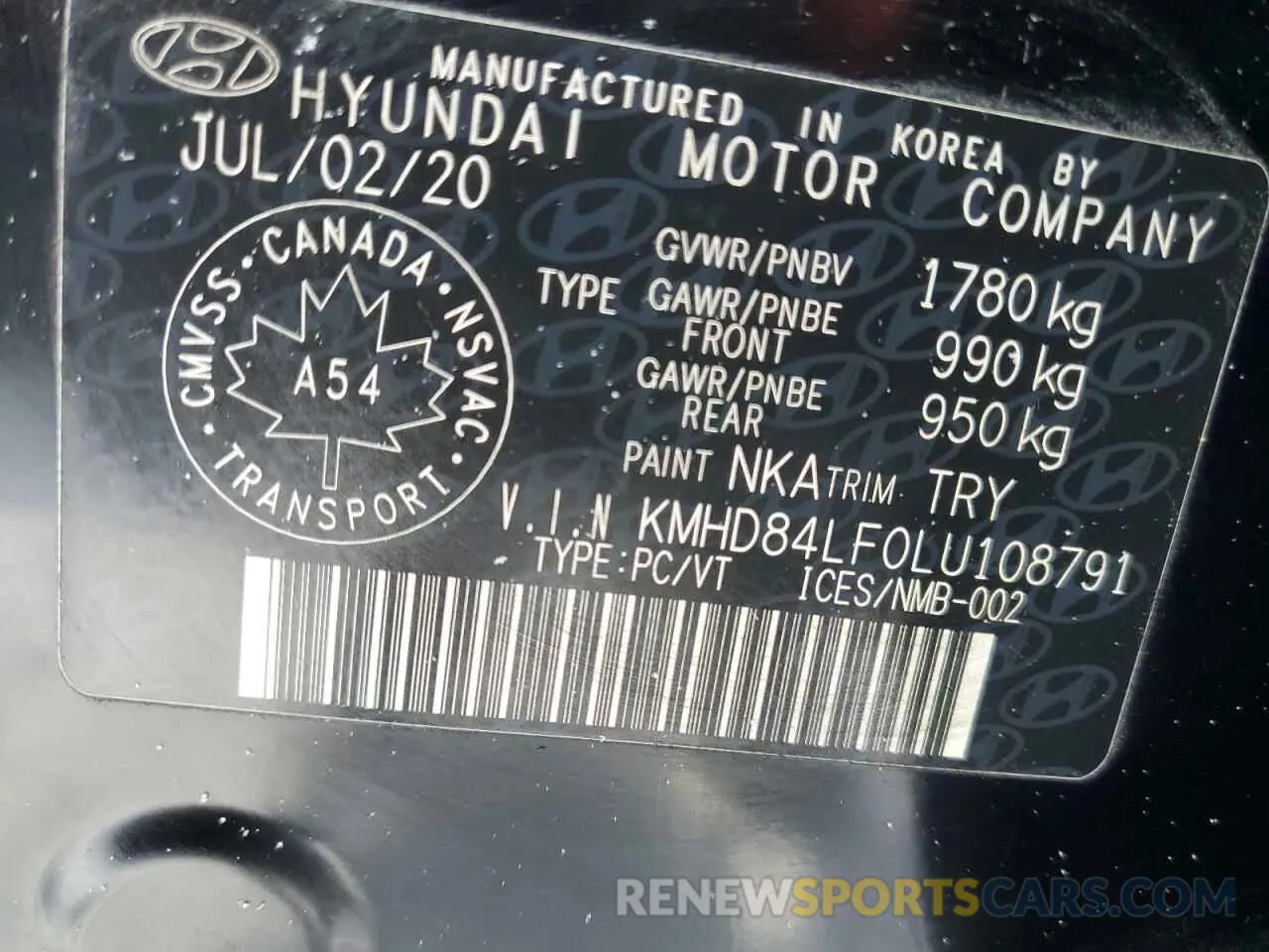 13 Photograph of a damaged car KMHD84LF0LU108791 HYUNDAI ELANTRA 2020