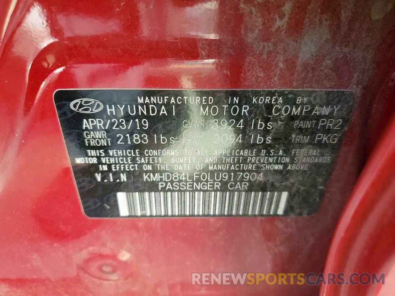 13 Photograph of a damaged car KMHD84LF0LU917904 HYUNDAI ELANTRA 2020