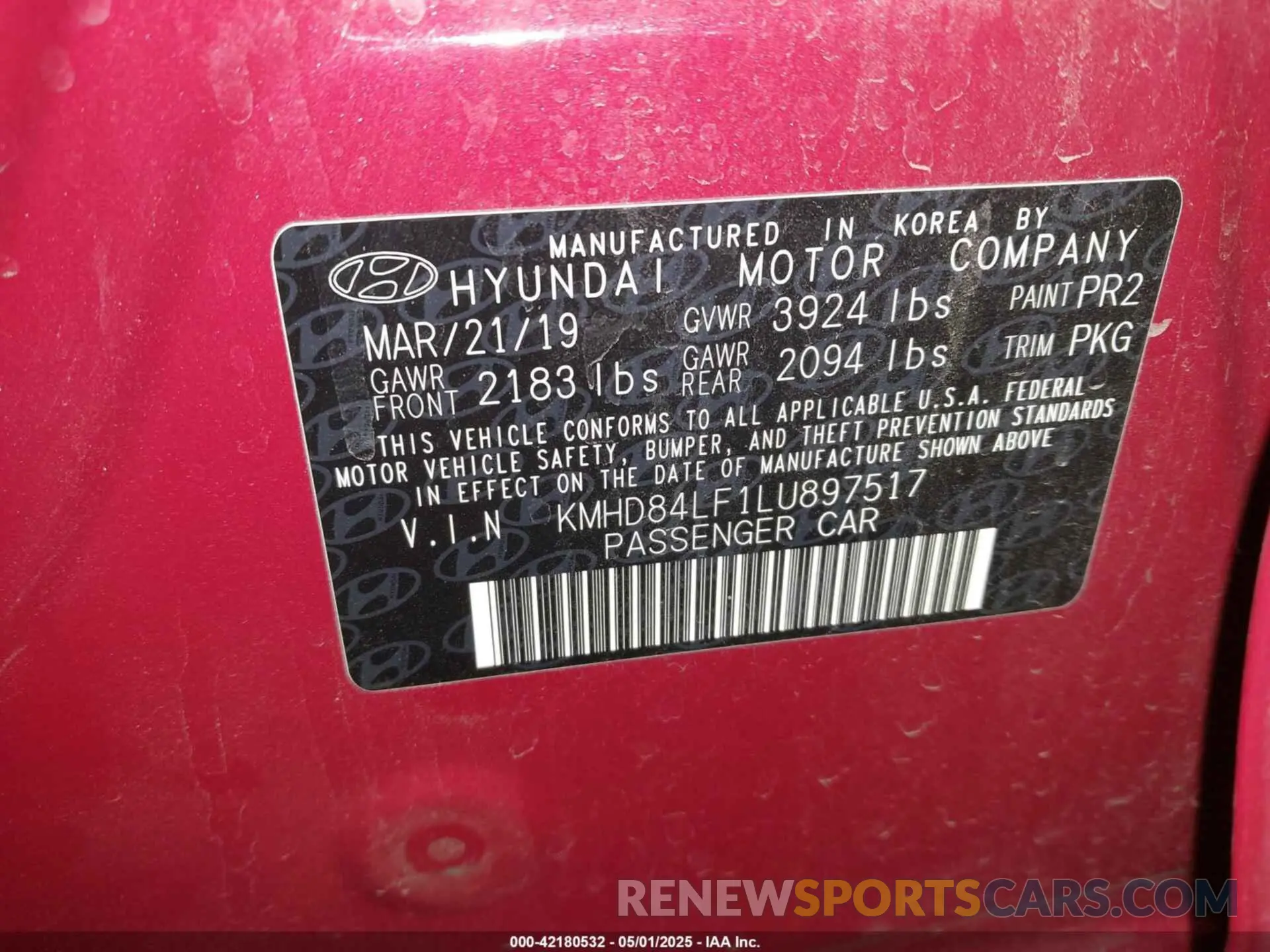 9 Фотография поврежденного автомобиля KMHD84LF1LU897517 HYUNDAI ELANTRA 2020