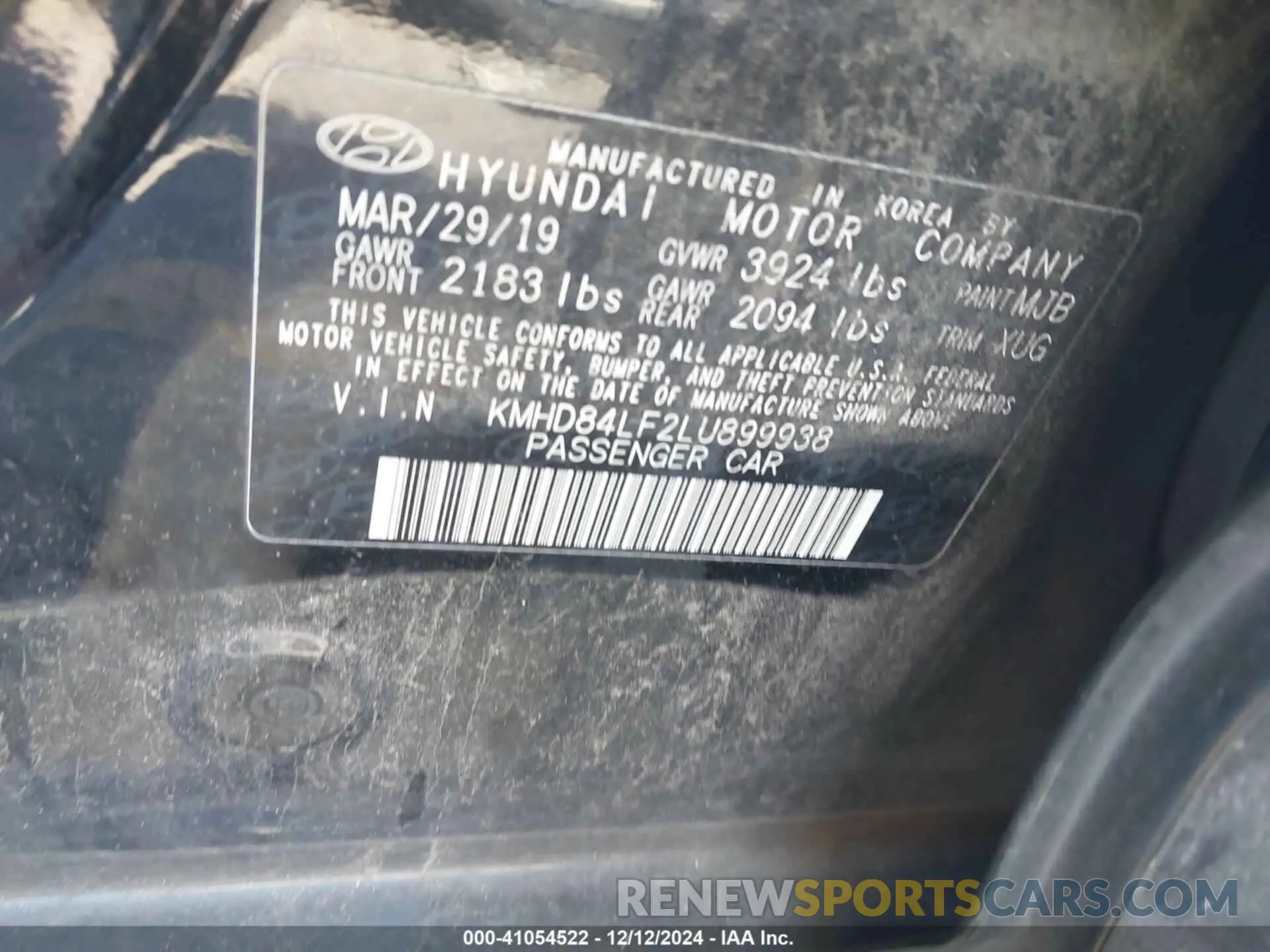 9 Photograph of a damaged car KMHD84LF2LU899938 HYUNDAI ELANTRA 2020